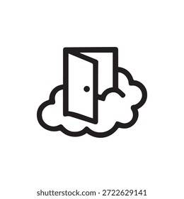 A captivating outline icon of an open door appearing from soft clouds representing opportunities new beginnings and digital access