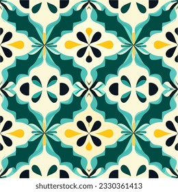 Captivating pattern featuring green, yellow, and black elements on a white backdrop, exuding a seamless and intricate design reminiscent of Art Deco aesthetics.
