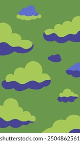 A captivating pattern of green and blue clouds on a green background