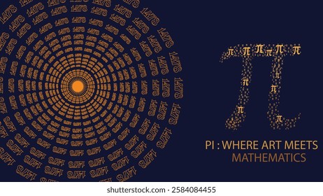 A captivating Pi Day banner where the Pi symbol merges with a spiral pattern made from Pi digits, representing the intersection of art and mathematics.