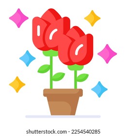 A captivating potted rose flowers vector design, modern and trendy style