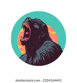 A captivating and powerful howling gorilla vector clip art illustration, showcasing the wild and untamed spirit of the jungle, perfect for primal and intense designs