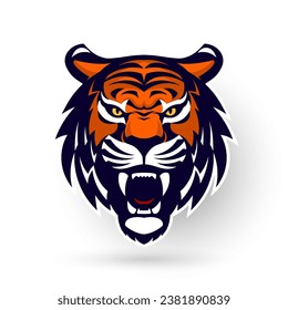 A captivating and powerful tiger head logo with a detailed design, perfect for brands seeking a strong image. It is set on a white background