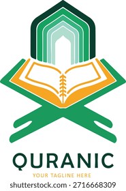 Um design cativante do logotipo do urânio com um livro em rehal e cúpula da mesquita