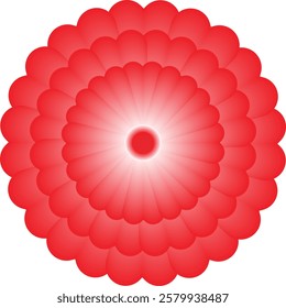 A captivating red flower with a luminous white center, rendered in a digital art style. The flower's form is reminiscent of a mandala, with layers of rounded petals creating a sense of depth.