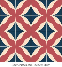 Captivating red, white, and blue geometric pattern featuring peppermint motif showcases fusion of art deco and lively colors for bold visual impact.