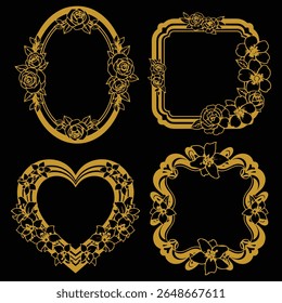 Captivating Romantical Gold Floral Frames Premium Decorative for Wedding Set Packs Strong Visuals