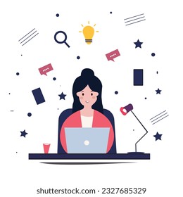 A captivating scene in vector flat isometric illustration, as a skilled graphic designer sits at their desk, using computer to create stunning artwork. A modern concept with digital artist and differe