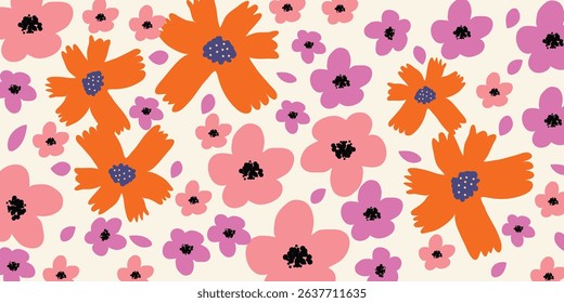 A captivating seamless pattern of exotic hand drawn flowers and lush botanical elements. Ideal for fabric, textiles, clothing, wrapping paper, covers, banners, home decor, and abstract backgrounds