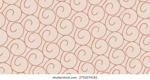 A captivating seamless pattern featuring numerous cream-colored spirals, each with a delicate outline, arranged in an interlocking fashion against a soft, light pink backdrop, creating a harmonious a.