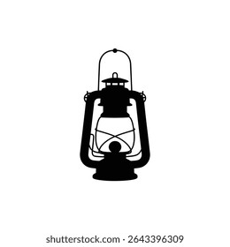 Captivating silhouette of a black kerosene lantern showcasing its classic design. The vintage lamp's intricate details evoke nostalgia and historical charm.