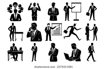 A captivating silhouette of a businessman striking a dynamic pose against a glimmering backdrop, perfect for illustrating themes of ambition, success, and motivation in professional contexts.