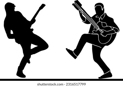 Captivating Silhouette of a Stylish Guitar Player, Enigmatic Silhouette of a Stylish Guitar Playe, Musical Aura, Guitar Serenade, Melody of Motion