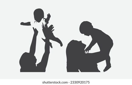 Captivating Silhouettes, Delicate Baby Floating in Mother's Loving Grasp - A Heartwarming Vector Illustration