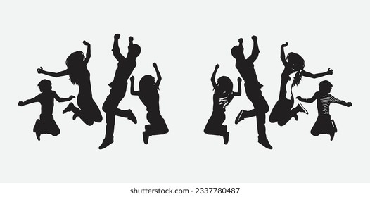 Silhouettes cautivadoras de una familia alegre saltando al aire, Ilustración vectorial con creatividad sin fin y conexión emocional