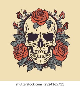 A captivating skull head embraced by mesmerizing bouquet flowers   leaves  an enchanting blend life   death in one striking illustration