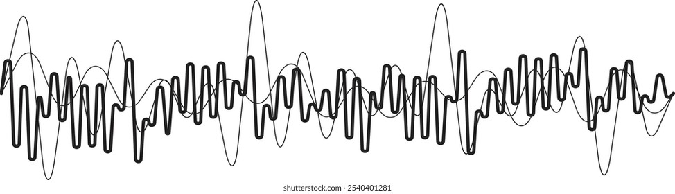 Design de onda de som cativante ilustrando o fluxo de áudio em fundo branco, perfeito para estúdios de gravação ou podcasts