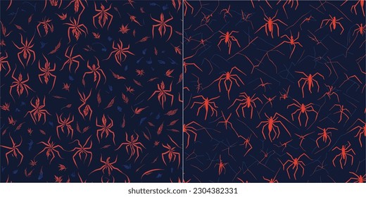 A captivating spider pattern vector background features an intricate arrangement of stylized spiders, weaving their delicate webs across the design, creating a visually striking and slightly eerie atm
