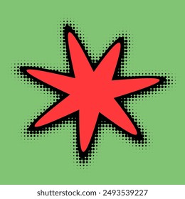 A captivating square-format image showcasing a bold red star with sharp edges, set against a fresh green background peppered with classic pop art halftone dots, creating a striking visual contrast.