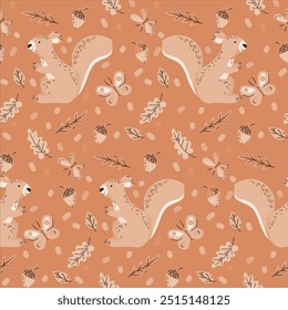 Captivating Squirrel Pattern with Nature Elements, perfect for your Fall Decor and aesthetics
