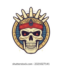 A captivating and striking skull warrior flat design vector clip art illustration, featuring clean lines and vibrant colors, guaranteed to make an impact and stand out