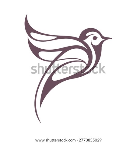 A captivating, stylized bird illustration composed of smooth, flowing lines in shades of purple.