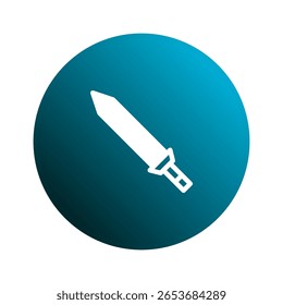 Un cautivador círculo verde azulado que muestra un icono de espada blanca que simboliza el poder, la fuerza y la defensa y seguridad digital