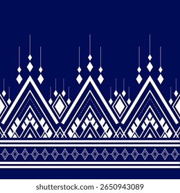 A captivating tribal geometric border design in white on a deep blue background. The intricate pattern adds a unique touch to any project.