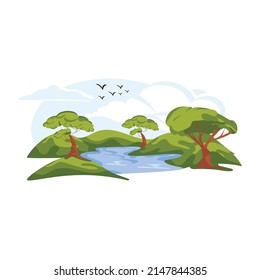 Captivating valley scene, mountains landscape flat design 


