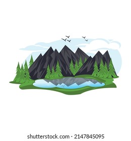 Captivating valley scene, mountains landscape flat design 

