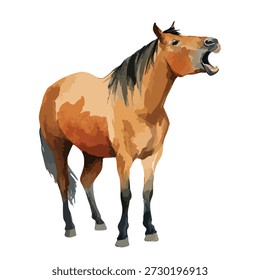 Captivating vector art of a brown horse with an open mouth, perfect for animal-themed projects, farm designs, or educational materials.