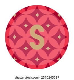 A captivating vector art of the letter ‘s’, blending gold accents with a red-patterned circular design, suitable for artistic branding and graphic projects.