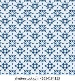 Um EPS vetor cativante com um padrão perfeito de estrelas azuis intrincadas, perfeito para fundos, têxteis, temas celestes e desenhos abstratos.