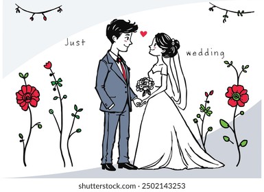 A Captivating Vector Illustration of Bride and Groom's Dream Day