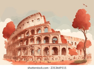 A captivating vector illustration of the Colosseum showcases its grandeur and architectural splendor, with intricate details bringing to life the ancient Roman amphitheater, evoking a sense of histori