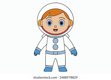 A captivating vector illustration of a cute boy in an astronaut costume, perfect for adding a touch of space adventure to your creative projects. High-quality and vibrant design