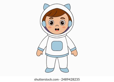 A captivating vector illustration of a cute boy in an astronaut costume, perfect for adding a touch of space adventure to your creative projects. High-quality and vibrant design