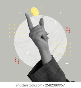 A captivating vector illustration depicting a hand pointing towards a gold coin, representing financial success and growth, ideal for finance and business themes.