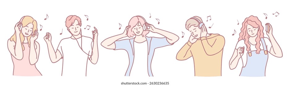 Captivating and vibrant illustrations beautifully showcasing a variety of different emotions while listening to music