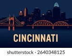A captivating view of Cincinnati’s skyline at night, with the Ohio River and its iconic bridges illuminated against the dark sky, reflecting the city’s vibrant energy.