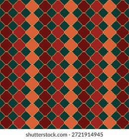 A captivating vintage diamond pattern characterized by a harmonious blend of warm earth tones. The intricate interplay of colors and shapes creates a visually appealing and balanced composition, evoking a sense of traditional craftsmanship and timeless elegance.