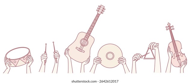 A captivating visual of diverse musical instruments held, showcasing rich musical diversity and expression