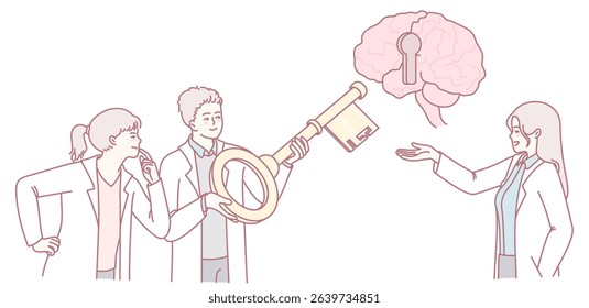 A captivating visual representation showcasing scientists delving deep into the intricate mysteries of the human brain