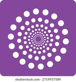 Una cautivadora espiral de puntos blancos que se expande elegantemente desde su núcleo y transmite crecimiento digital en un púrpura vibrante