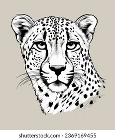 El arte de los animales salvajes cautivador: Retrato de leopardo dibujado a mano en boceto vectorial