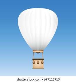 Captive balloon with white surface to be used as advertising space for text, images or your company logo - vector illustration on blue sky background.