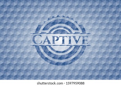 Captive blue emblem or badge with abstract geometric pattern background. Vector Illustration. Detailed.