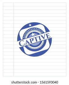 Captive blue ink pen emblem. Vector Illustration. Detailed.