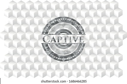 Captive grey emblem. Retro with geometric cube white background