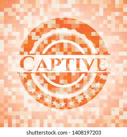 Captive orange tile background illustration. Square geometric mosaic seamless pattern with emblem inside.